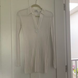 Helmut Lang White v neck long sleeve ribbed